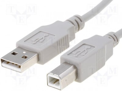 Кабел USB A/B CAB-USBAB/3 Кабел; USB 2.0; USB A щепсел, USB B щепсел; 3m; сив; Жило: Cu